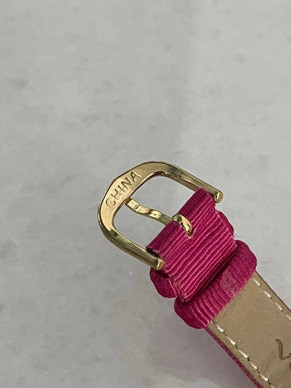 Vernier Gold-Tone Women’s Watch with Fuchsia Pink Grosgrain Strap